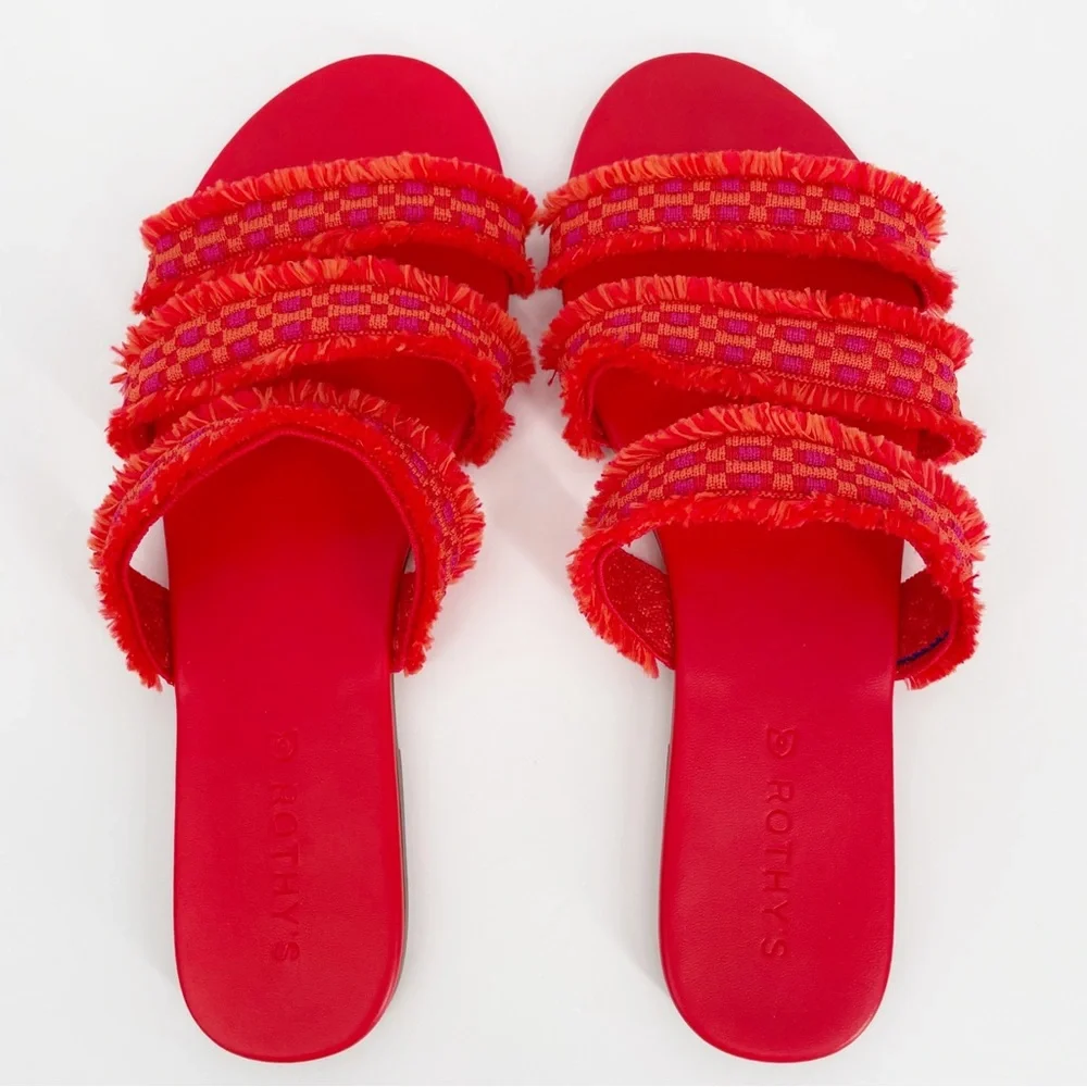 Rothy’s Triple Band Fringe Sandals in Bright Red Women’s - Picture 3 of 5